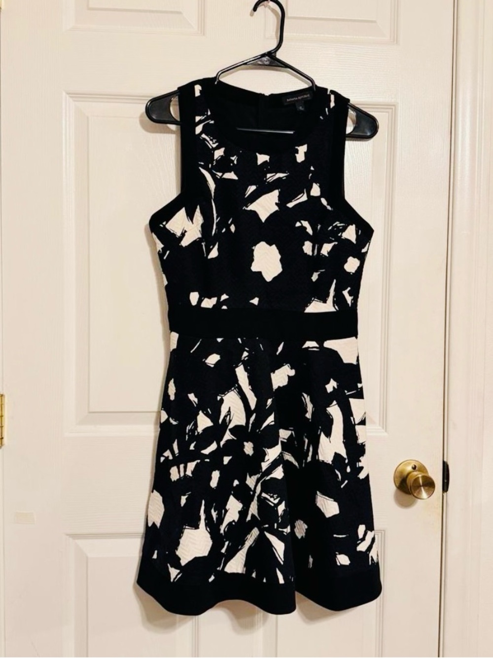 Banana Republic Black and White Floral Fit & Flare Dress
